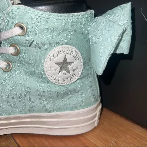 NEW Women's Converse Chuck 70 Bow Mint Green Embroidered Floral Paisley Sneakers - Picture 8 of 8